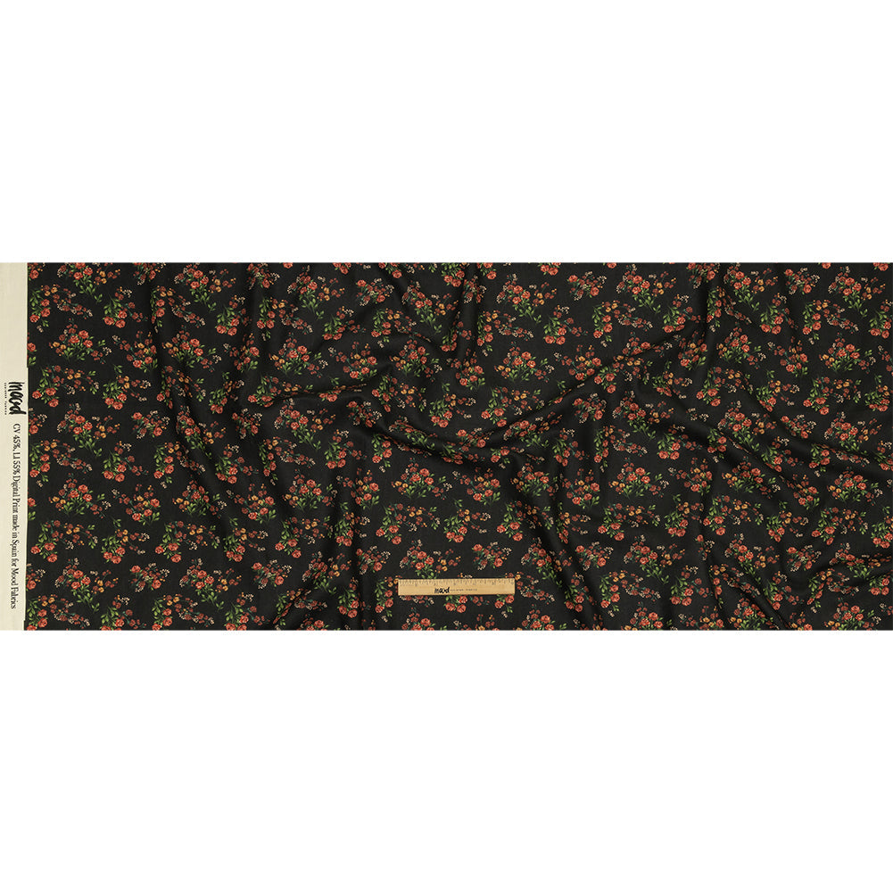 Linen and Rayon Woven - Black and Pink Floral - Mason Jar Bouquet Print - Mood Exclusive Rockland Collection