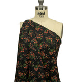 Linen and Rayon Woven - Black and Pink Floral - Mason Jar Bouquet Print - Mood Exclusive Rockland Collection