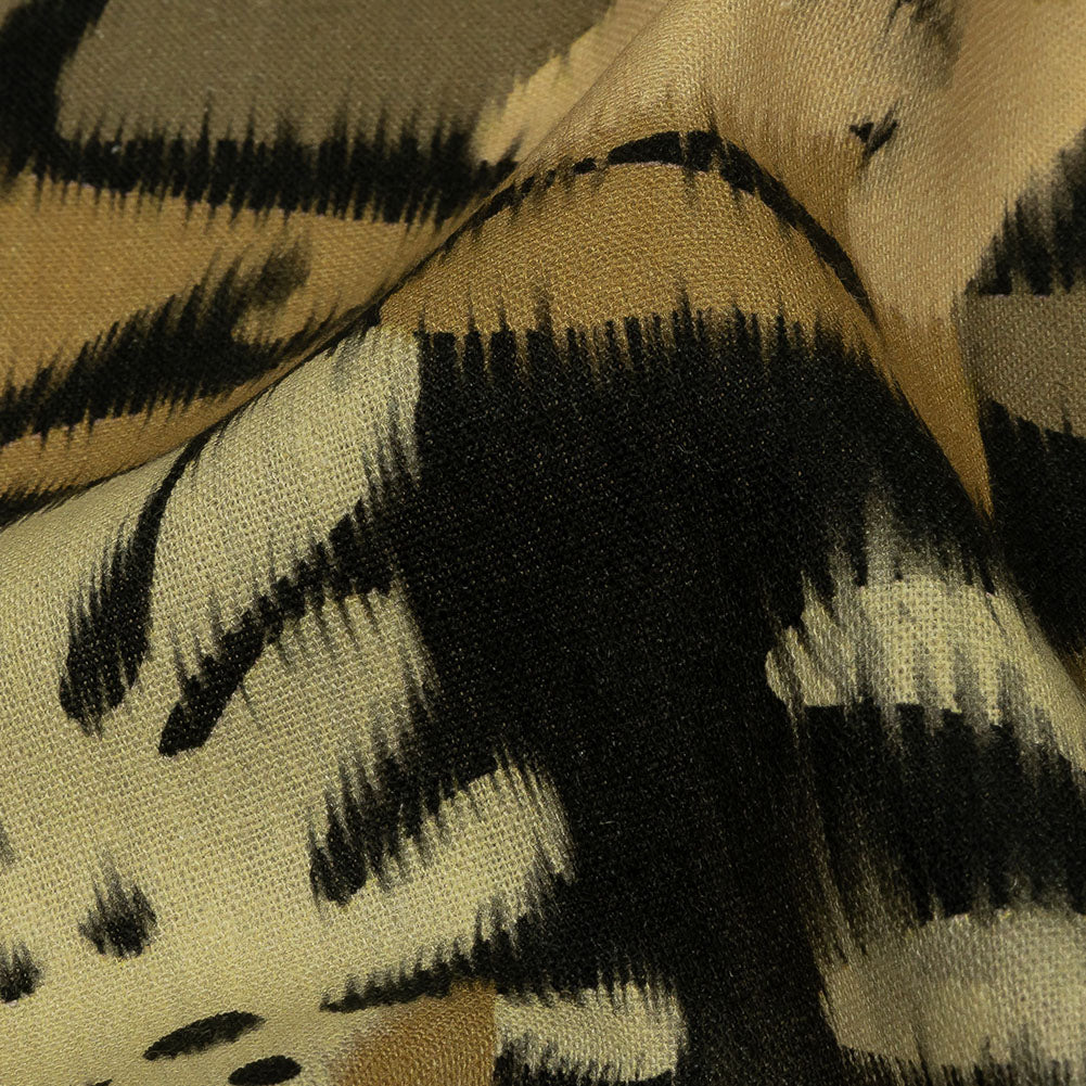 Linen and Rayon Woven - Black and Beige Ikat Leaves - Things We Leave Behind Print - Mood Exclusive Rockland Collection
