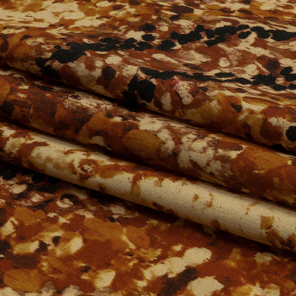 Linen and Rayon Woven - Beige and Orange Abstract - Summit Sketches Print - Mood Exclusive Rockland Collection