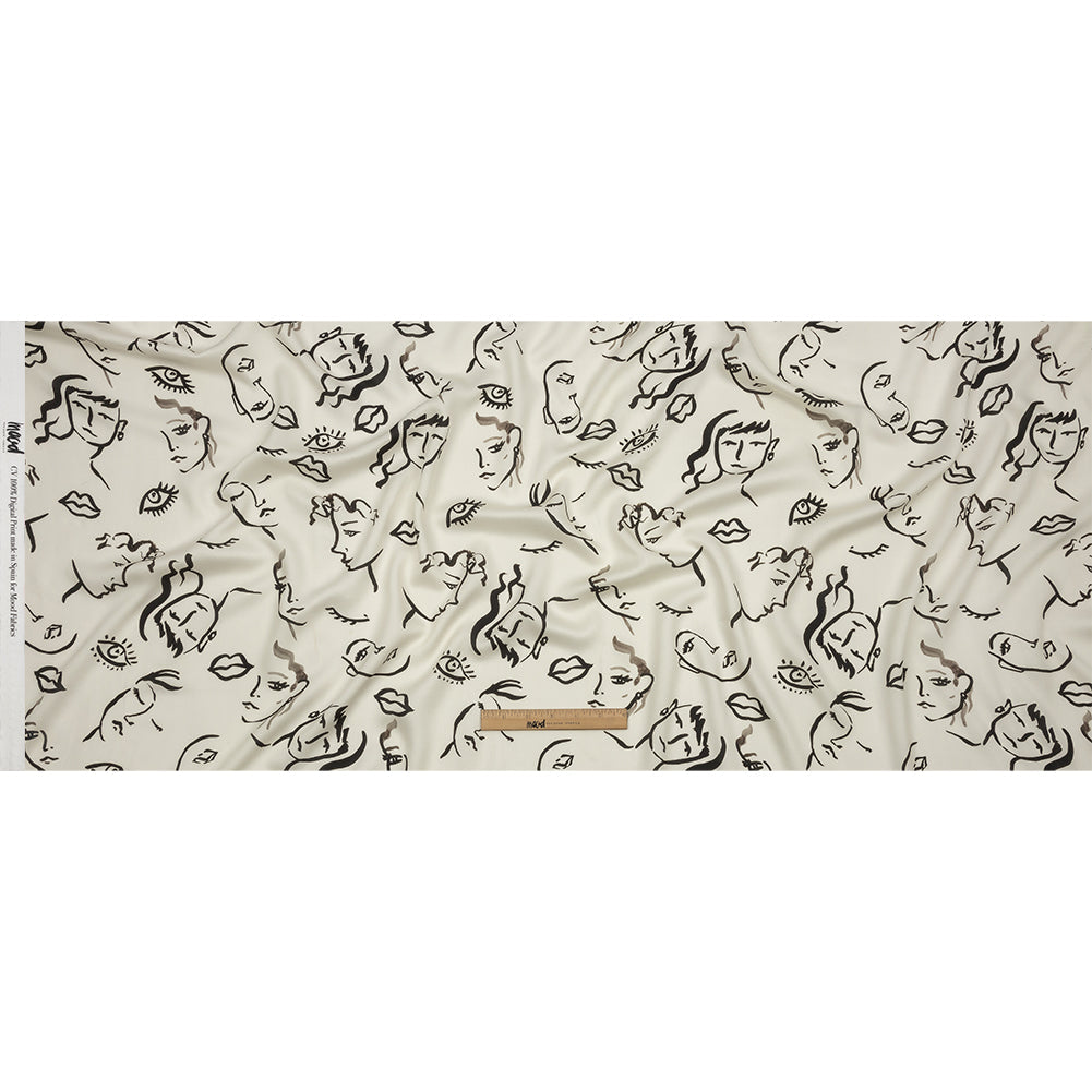 Rayon Challis - Black and White Face Drawings - Everyday Runway Print - Mood Exclusive Metro Collection