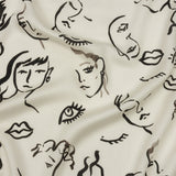 Rayon Challis - Black and White Face Drawings - Everyday Runway Print - Mood Exclusive Metro Collection