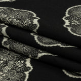 Rayon Challis - Black Lacy Medallions - Cathedral Windows Print - Mood Exclusive Metro Collection
