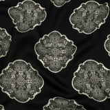 Rayon Challis - Black Lacy Medallions - Cathedral Windows Print - Mood Exclusive Metro Collection