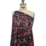 Rayon Challis - Pink and Black Graffiti Doodles - Spontaneous Collaboration Print - Mood Exclusive Metro Collection