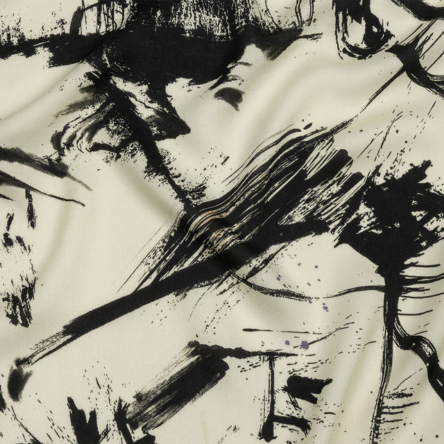 Rayon Challis - Black and White Abstract - Subway Lines Print - Mood Exclusive Metro Collection