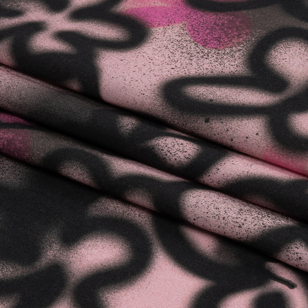 Rayon Challis - Pink and Black Spraypaint Floral - Street Sketch Print - Mood Exclusive Metro Collection