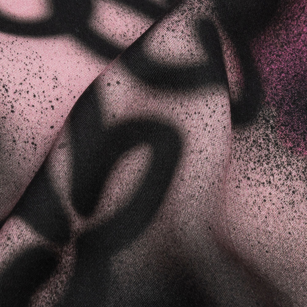 Rayon Challis - Pink and Black Spraypaint Floral - Street Sketch Print - Mood Exclusive Metro Collection