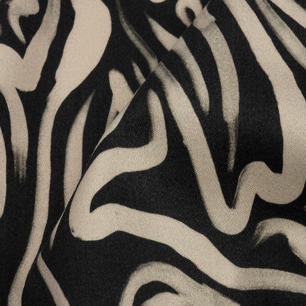 Stretch Cotton Sateen - Black and White Abstract Lines - Gallery Tour Print - Mood Exclusive Metro Collection
