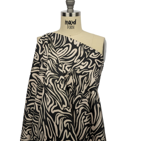 Stretch Cotton Sateen - Black and White Abstract Lines - Gallery Tour Print - Mood Exclusive Metro Collection