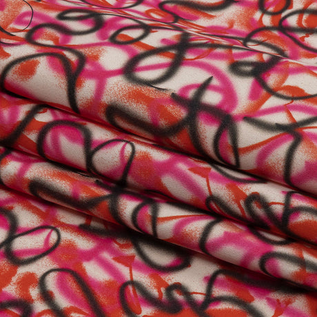 Stretch Cotton Sateen - Pink Spraypaint Scribbles - Love Notorious Print - Mood Exclusive Metro Collection