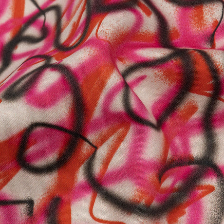 Stretch Cotton Sateen - Pink Spraypaint Scribbles - Love Notorious Print - Mood Exclusive Metro Collection