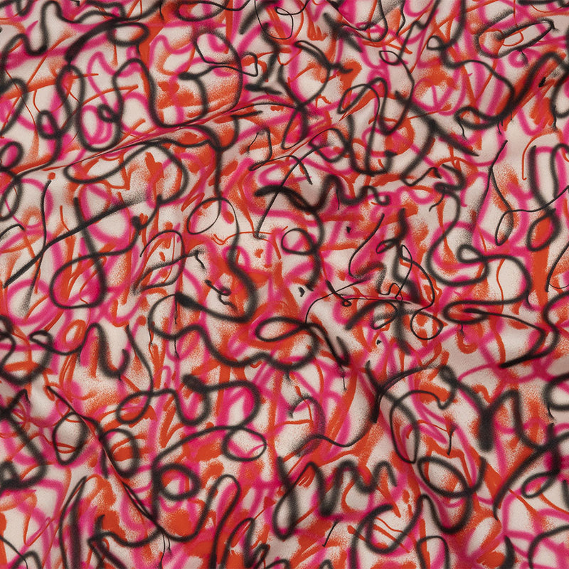 Stretch Cotton Sateen - Pink Spraypaint Scribbles - Love Notorious Print - Mood Exclusive Metro Collection