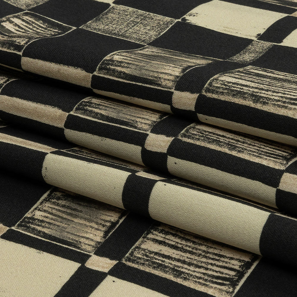 Stretch Cotton Sateen - Black and White Checks - City Blocked Print - Mood Exclusive Metro Collection