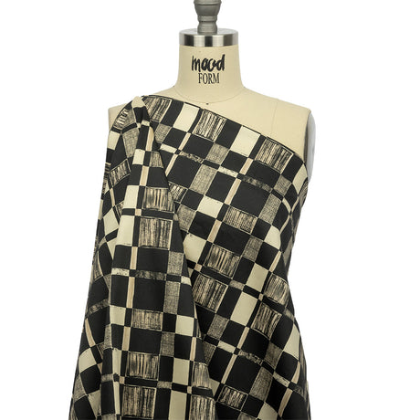 Stretch Cotton Sateen - Black and White Checks - City Blocked Print - Mood Exclusive Metro Collection