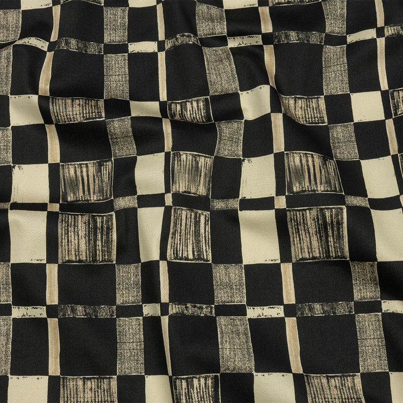 Stretch Cotton Sateen - Black and White Checks - City Blocked Print - Mood Exclusive Metro Collection