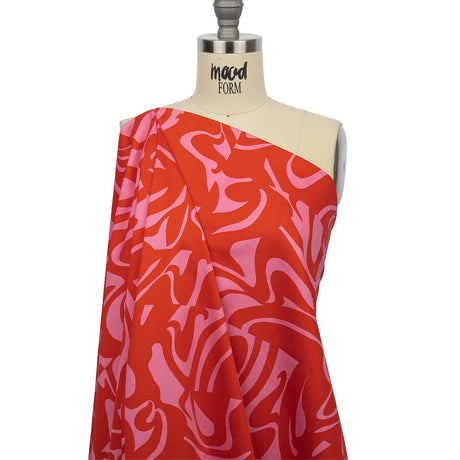 Stretch Cotton Sateen - Pink and Red Abstract - Show Goes On Print - Mood Exclusive Metro Collection
