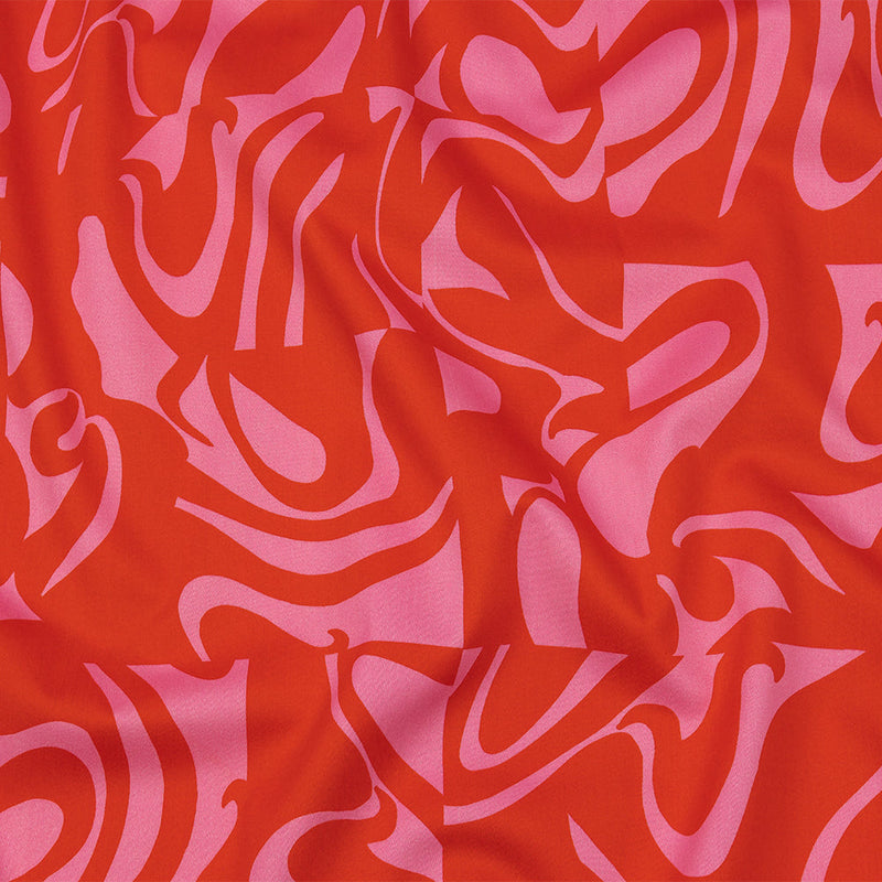Stretch Cotton Sateen - Pink and Red Abstract - Show Goes On Print - Mood Exclusive Metro Collection