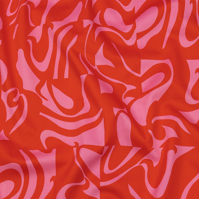 Stretch Cotton Sateen - Pink and Red Abstract - Show Goes On Print - Mood Exclusive Metro Collection