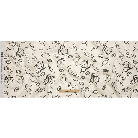 Cotton Voile - Black and White Face Drawings - Everyday Runway Print - Mood Exclusive Metro Collection
