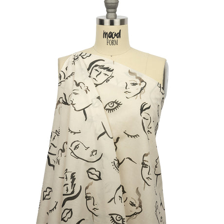 Cotton Voile - Black and White Face Drawings - Everyday Runway Print - Mood Exclusive Metro Collection