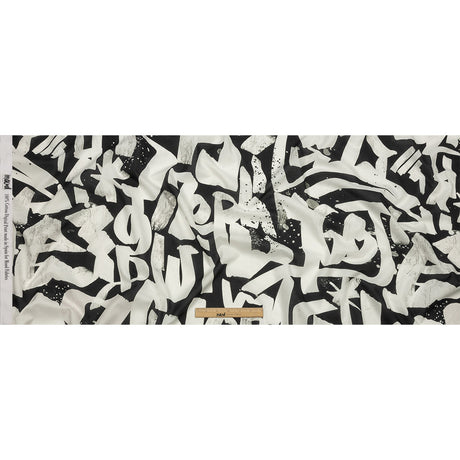 Cotton Voile - Black and White Graffiti Letters - Wall of Fame Print - Mood Exclusive Metro Collection