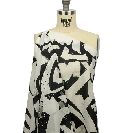 Cotton Voile - Black and White Graffiti Letters - Wall of Fame Print - Mood Exclusive Metro Collection