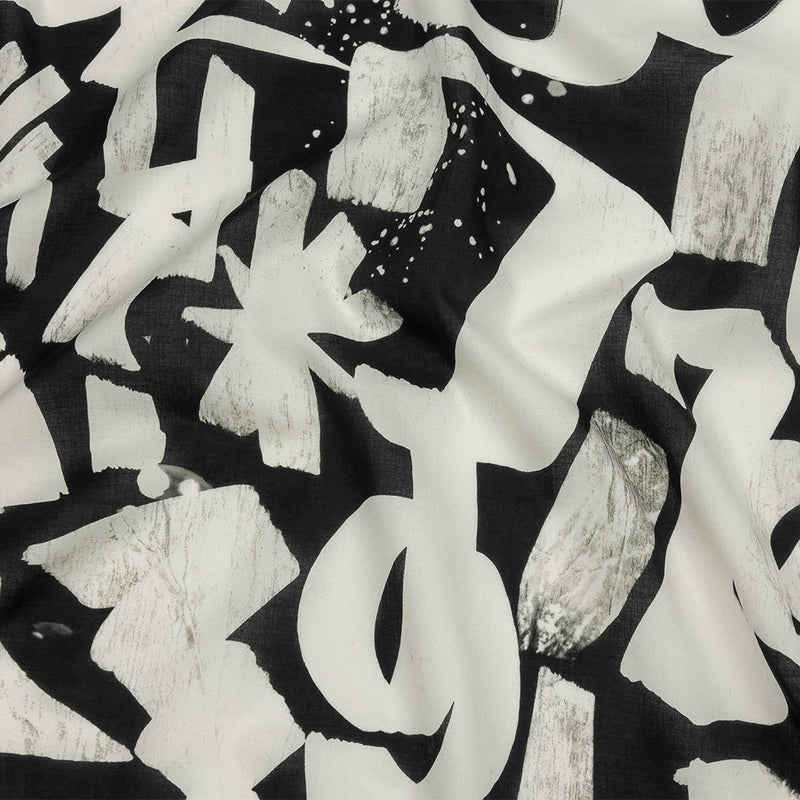 Cotton Voile - Black and White Graffiti Letters - Wall of Fame Print - Mood Exclusive Metro Collection
