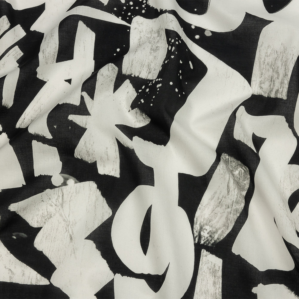 Cotton Voile - Black and White Graffiti Letters - Wall of Fame Print - Mood Exclusive Metro Collection