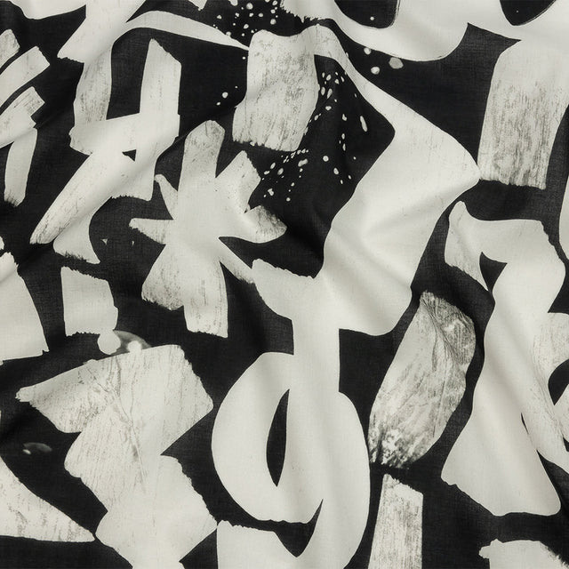 Cotton Voile - Black and White Graffiti Letters - Wall of Fame Print - Mood Exclusive Metro Collection