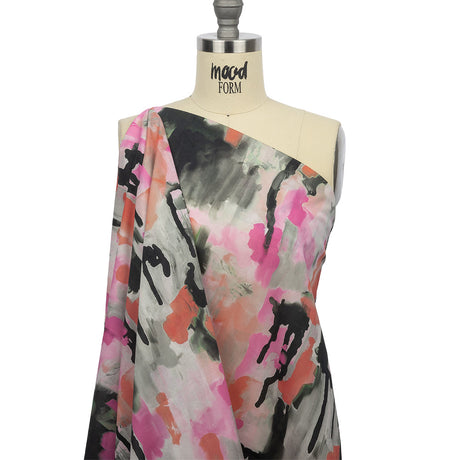 Cotton Voile - Pink and Orange Abstract Paint Drips - Painted Aspirations Print - Mood Exclusive Metro Collection