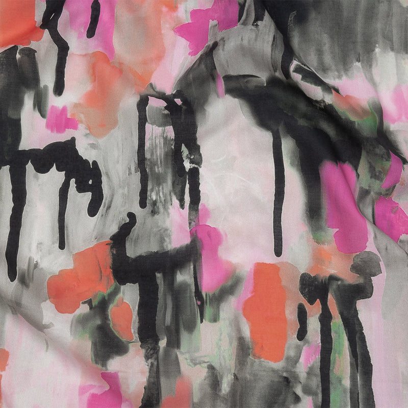 Cotton Voile - Pink and Orange Abstract Paint Drips - Painted Aspirations Print - Mood Exclusive Metro Collection