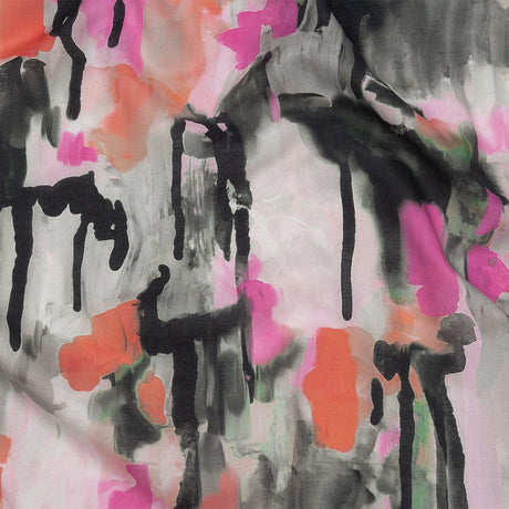 Cotton Voile - Pink and Orange Abstract Paint Drips - Painted Aspirations Print - Mood Exclusive Metro Collection
