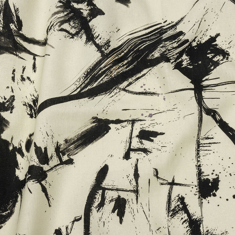 Linen and Rayon Woven - Black and Ivory Abstract - Subway Lines Print - Mood Exclusive Metro Collection