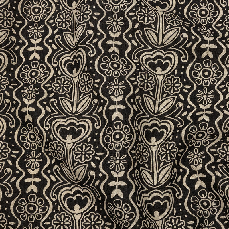 Linen and Rayon Woven - Black and White Floral Rows - Park Avenue Print - Mood Exclusive Metro Collection