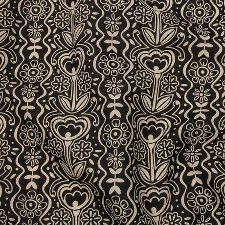 Linen and Rayon Woven - Black and White Floral Rows - Park Avenue Print - Mood Exclusive Metro Collection