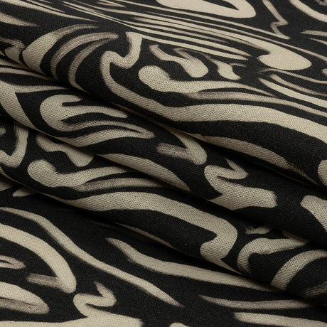 Linen and Rayon Woven - Black and White Abstract Lines - Gallery Tour Print - Mood Exclusive Metro Collection