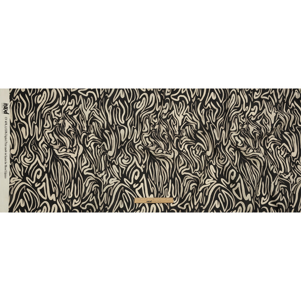 Linen and Rayon Woven - Black and White Abstract Lines - Gallery Tour Print - Mood Exclusive Metro Collection