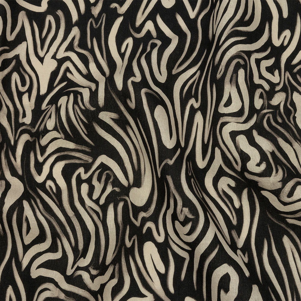 Linen and Rayon Woven - Black and White Abstract Lines - Gallery Tour Print - Mood Exclusive Metro Collection