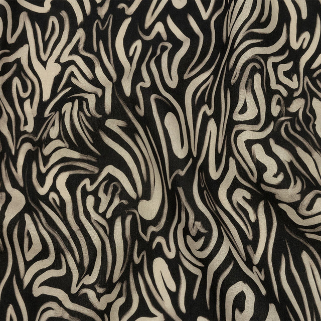 Linen and Rayon Woven - Black and White Abstract Lines - Gallery Tour Print - Mood Exclusive Metro Collection