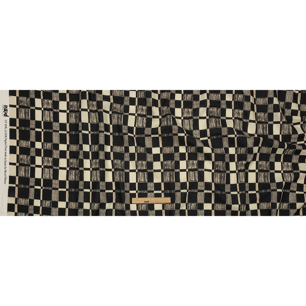 Linen and Rayon Woven - Black and White Checks - City Blocked Print - Mood Exclusive Metro Collection