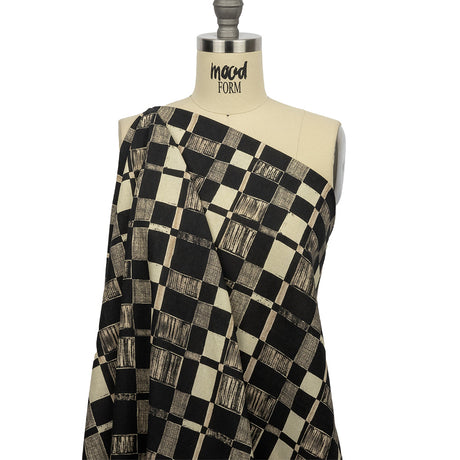 Linen and Rayon Woven - Black and White Checks - City Blocked Print - Mood Exclusive Metro Collection