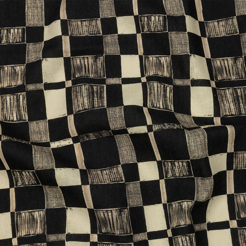 Linen and Rayon Woven - Black and White Checks - City Blocked Print - Mood Exclusive Metro Collection