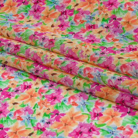 Viscose Georgette - Pink and Orange Floral - Isola Bella Print - Mood Exclusive Secret Garden Collection