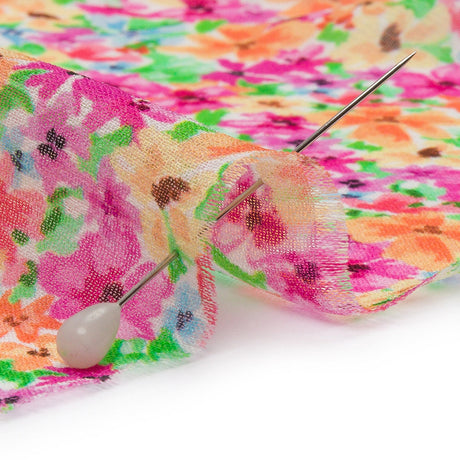 Viscose Georgette - Pink and Orange Floral - Isola Bella Print - Mood Exclusive Secret Garden Collection