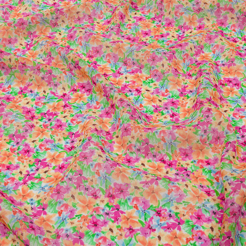 Viscose Georgette - Pink and Orange Floral - Isola Bella Print - Mood Exclusive Secret Garden Collection