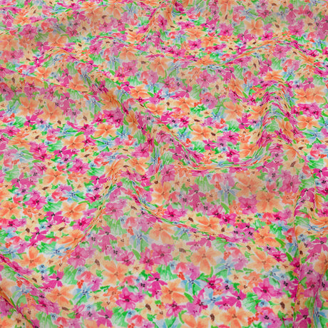 Viscose Georgette - Pink and Orange Floral - Isola Bella Print - Mood Exclusive Secret Garden Collection