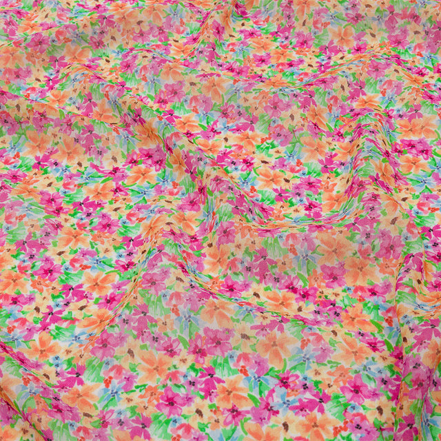 Viscose Georgette - Pink and Orange Floral - Isola Bella Print - Mood Exclusive Secret Garden Collection