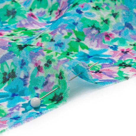 Viscose Georgette - Blue and Purple Floral - Isola Bella Print - Mood Exclusive Secret Garden Collection