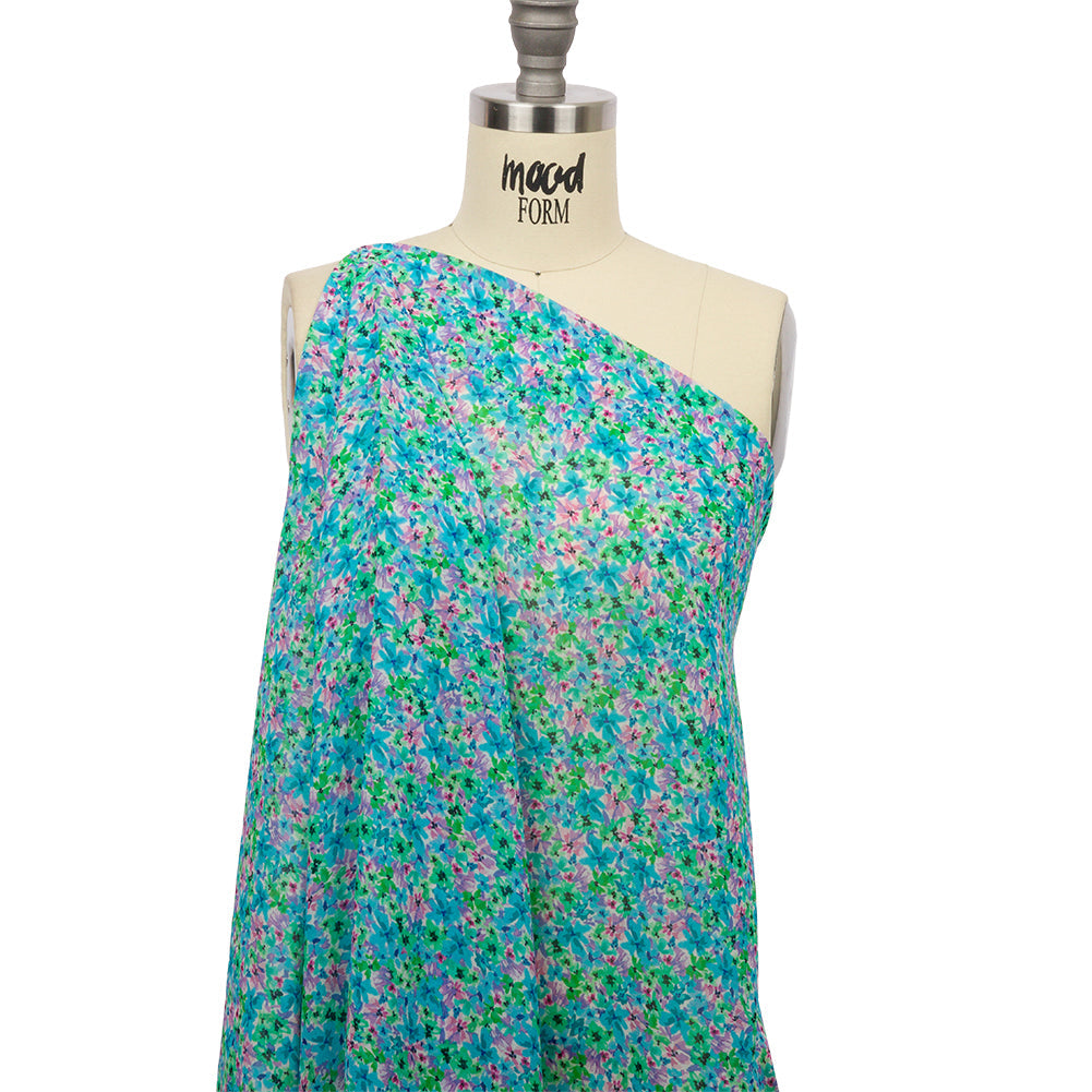 Viscose Georgette - Blue and Purple Floral - Isola Bella Print - Mood Exclusive Secret Garden Collection